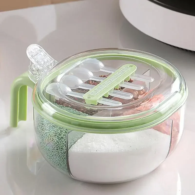 4 Grids Salt Pepper Seasoning Box Transparent Lid Spice Jar Chili Powder Sugar Bowl Condiments Storage Container Kitchen Gadgets