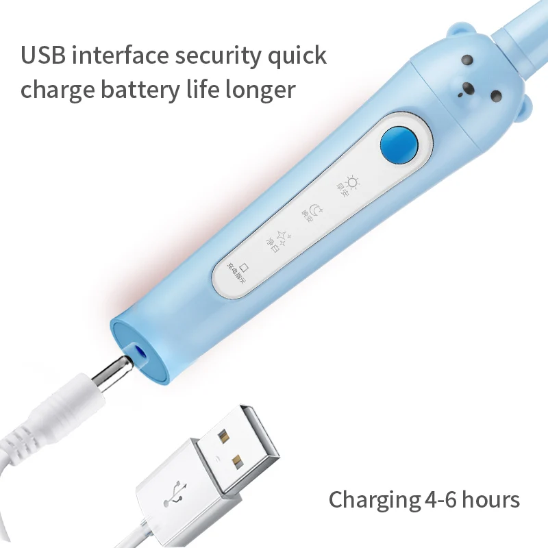 Детская электрическая зубная щетка kangyu с зарядкой от usb фигурные игрушки отбеливающая 3 режима спиральная