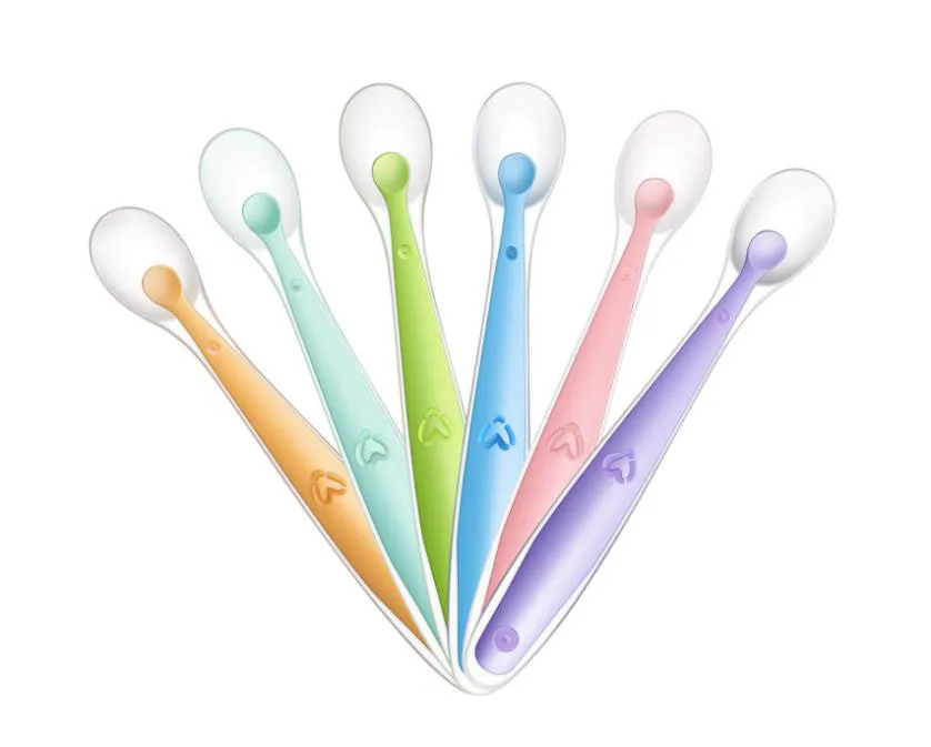 Low Moq cutlery Kids feeding Utensils Tip Soft infant training spoon baby Led Weaning Silicone Training Spoons
