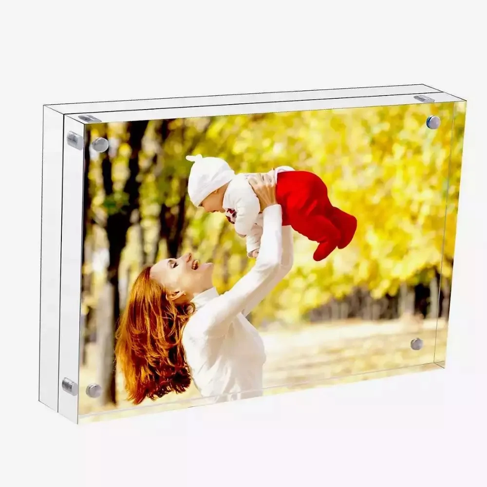 Clear Magnetic Acrylic Picture Frames block Factory wholesale Custom tabletop acrylic Photo Frame acrylic block frames picture