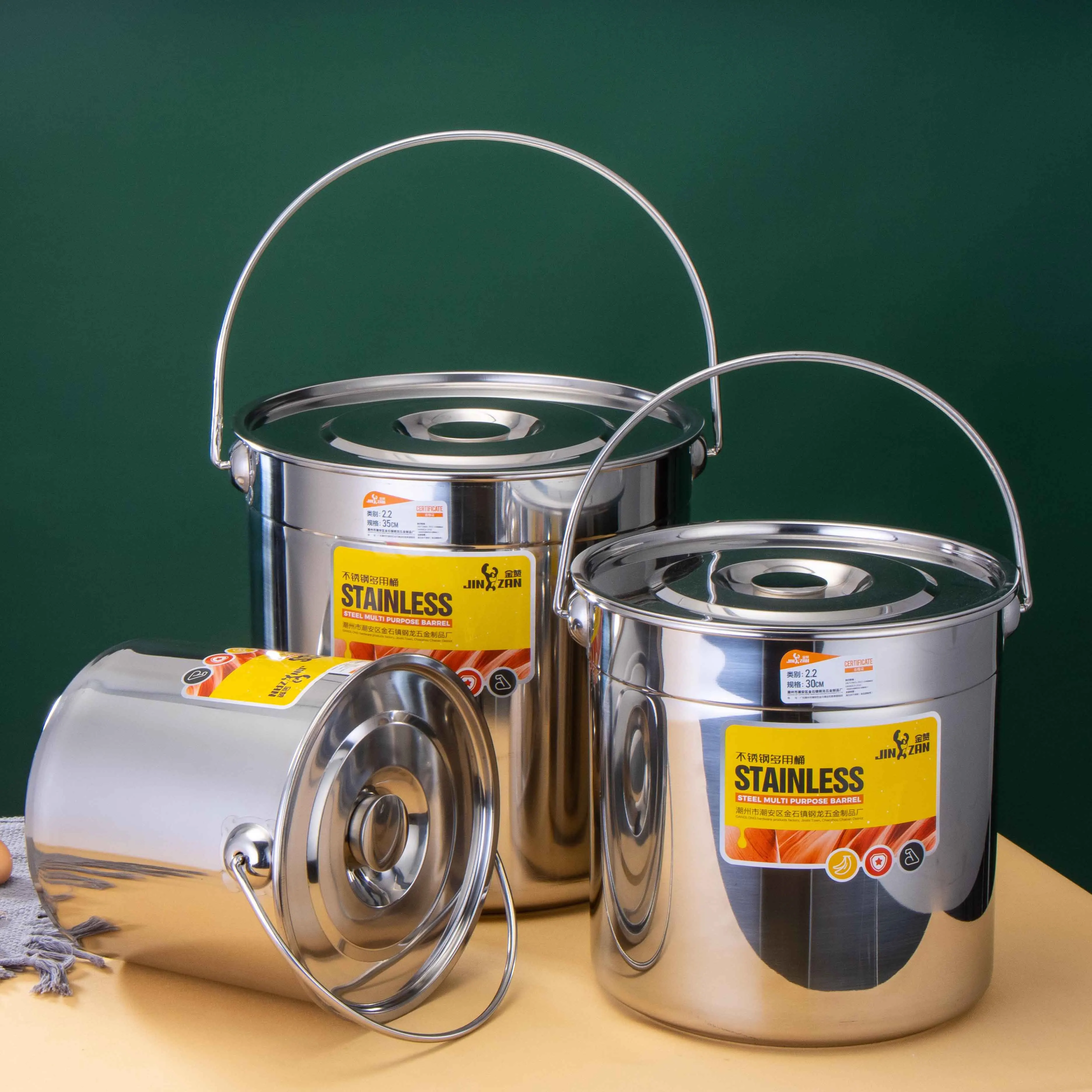 Multi-purpose Water and Soup Bucket Stainless Steel Oil Lift Bucket With Lid For Commercial Use