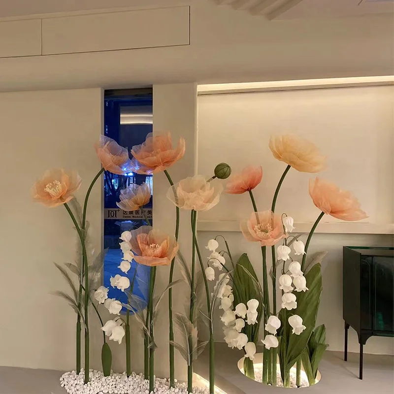 H-605 Custom giant organza flowers group free-standing flower set for window decor Wedding decoration party Floral Set