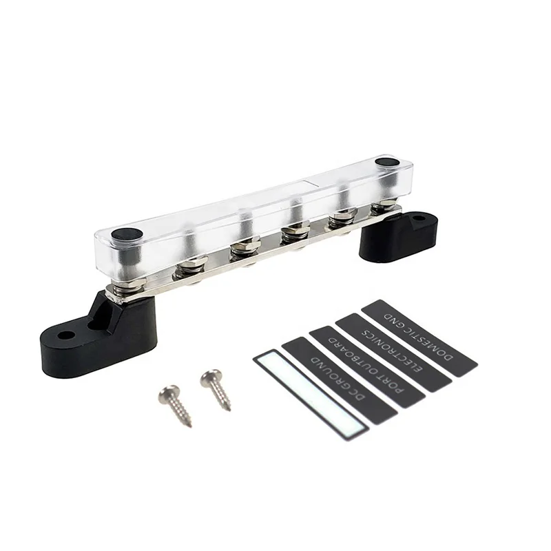 Amomd 6 Stud way 12V 100A Distribution Terminal Block Electrical Copper Tinned Bus Bar With Cover