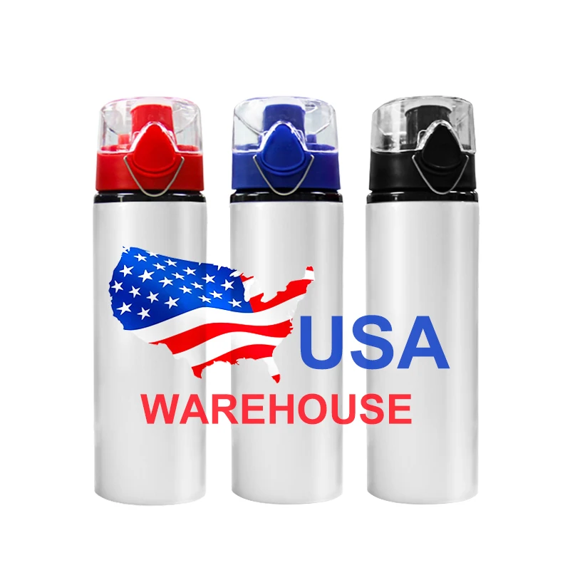 USA Warehouse Stocked 750ml Sublimation Blank Aluminum Sports Water Bottle with Lids for Transfer Printing