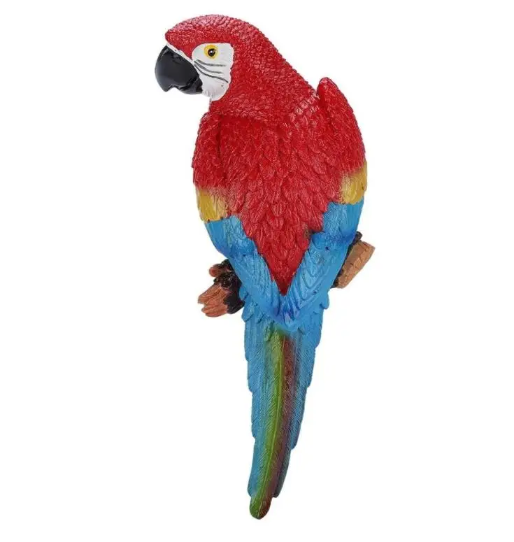 Resin Lifelike Ornament Parrot Figurine Model Toy, Garden Sculpture Wall Decor (Color : Red, Size : Right)