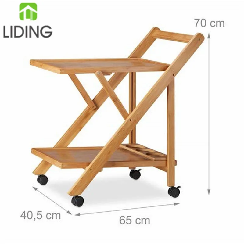 Hot Sale Bamboo Kitchen Storage Serving Trolley Island Cart with Wheels Bamboo Hand Trolley with Wheels