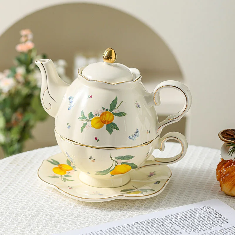 Lemon series French exquisite coffee afternoon tea home teapot set ceramic English cartoon gift box