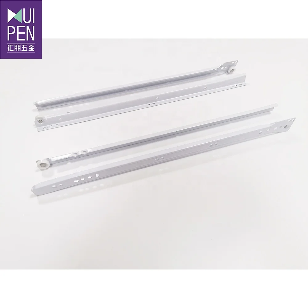Epoxy powder coated paint roller runner Euro type self closed drawer slide with adjustable plastic plug guides slide