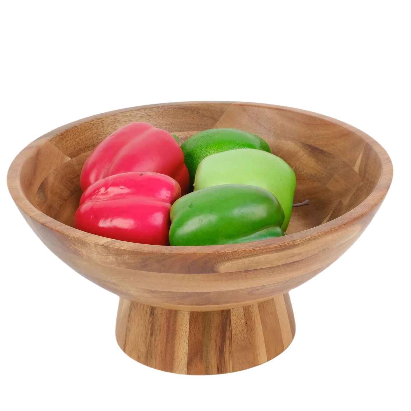 XH Large Wood bowl with foot, Elevated Wood Serve Bowl for snack fruit