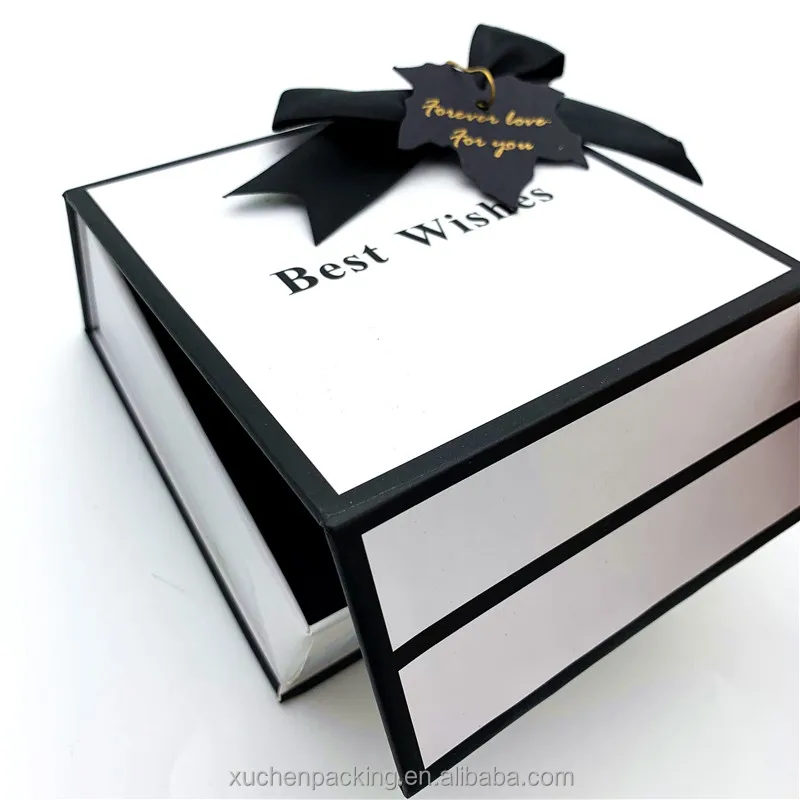 Bow Decoration Magnetic Closure Cardboard Paper Box Gift Jewelry Magnet Packaging Box Wholesale