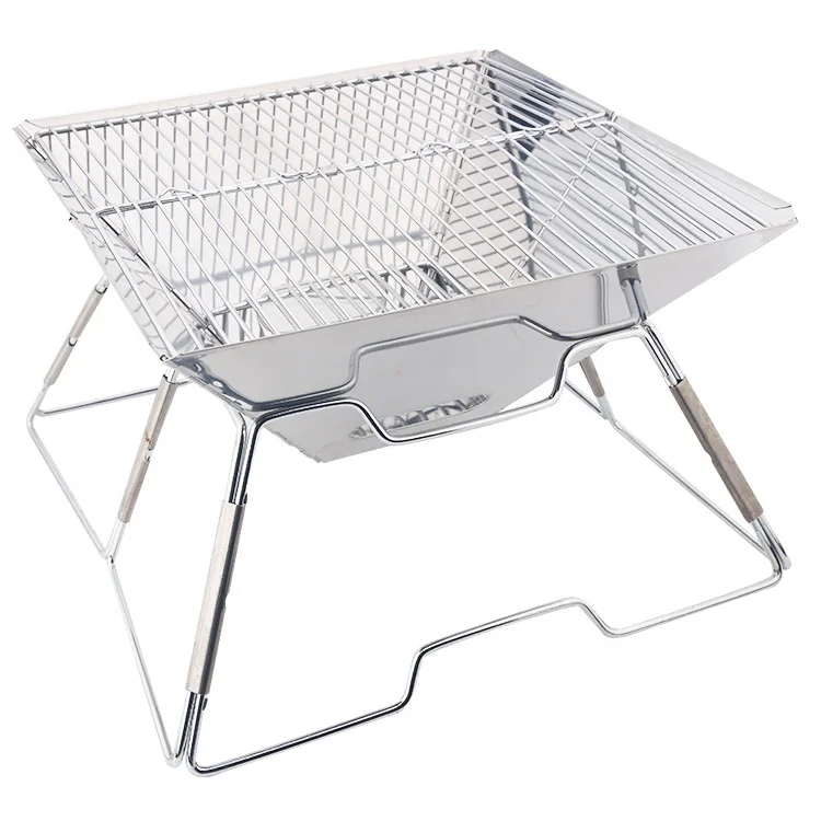 With Carrying Bag Stainless Steel Portable BBQ Grill Camping Wood Stove Folding BBQ Grill Charcoal BBQ Grill