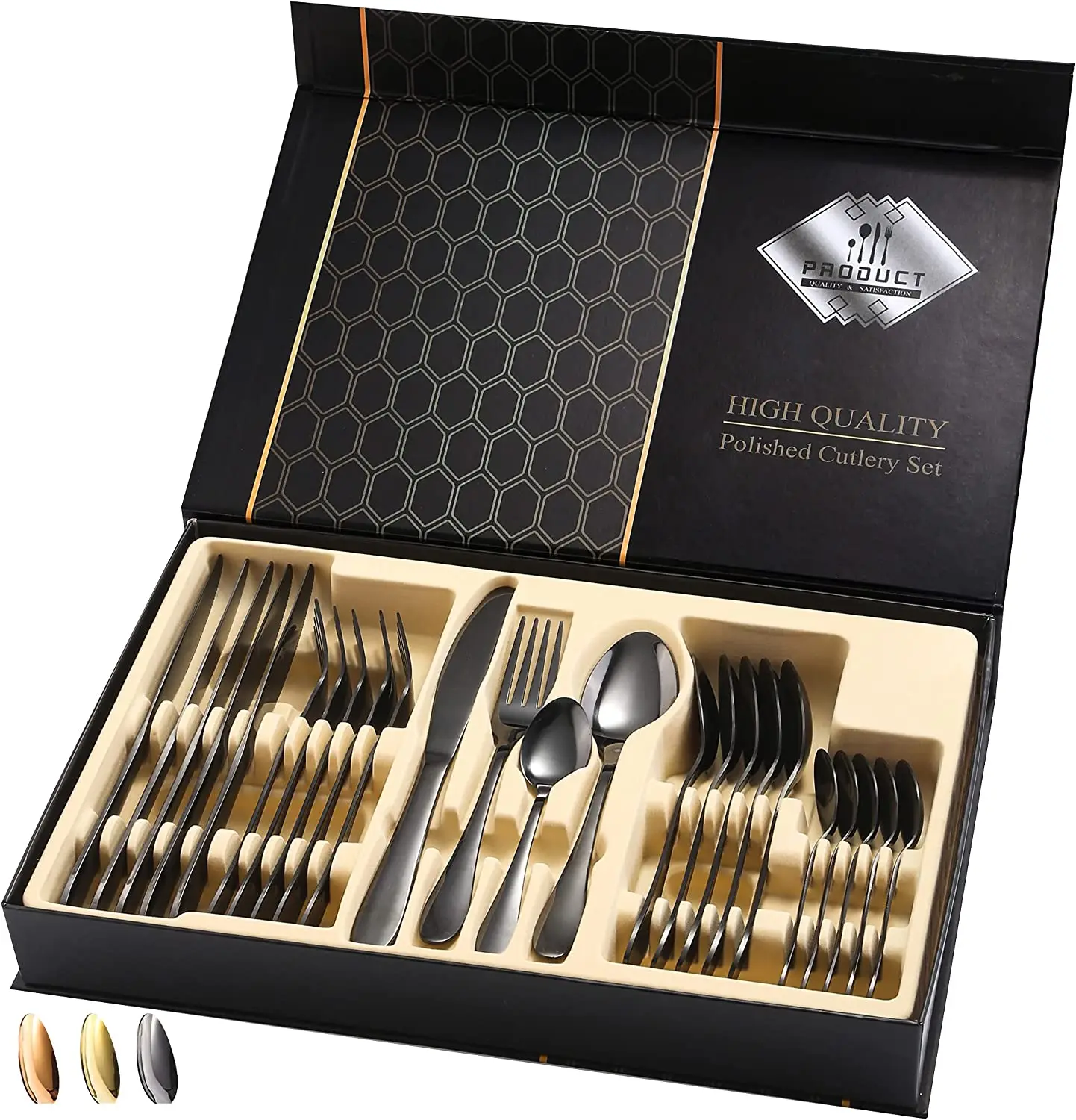 Low Moq Stainless Steel 24Pcs Cutlery Flatware Sets Reusable Gold Plated Spoon Fork Knife Silverware Set