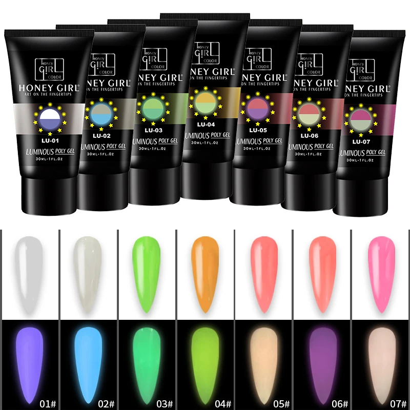 HONEY GIRL Luminous Nail Extension Gel Glow In Dark UV Soak Off  Lighting In Night Nail Extension Gel