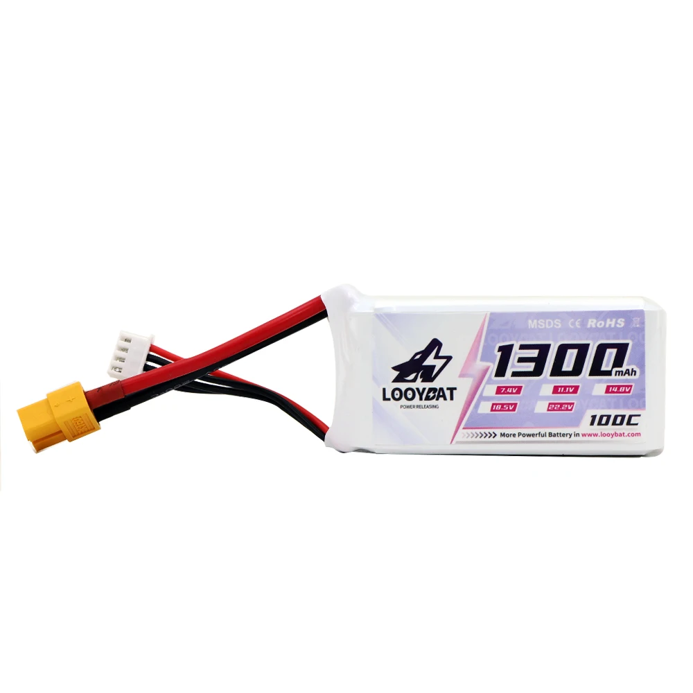 LOOYBAT 2S 7.4V 6S 22.2V 1300mAh 120C Max Discharge Graphene LCO Lithium Battery For RC FPV Racing Drone RC Lipo Battery Pack