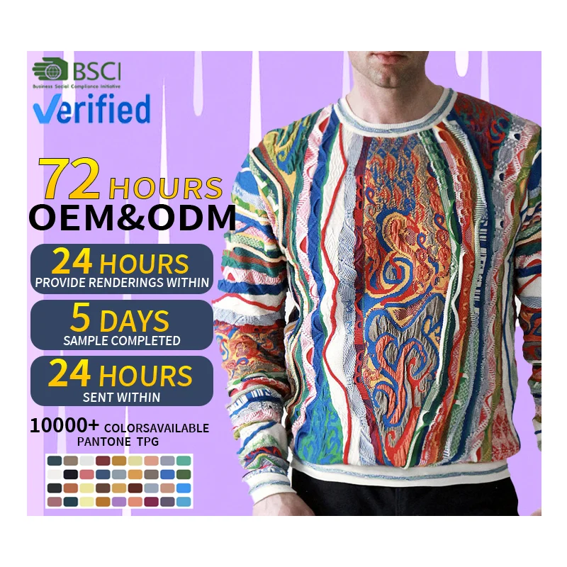 DIY custom wholesale 100% mercerized cotton designer sweater knit crew neck vintage classic coogis sweaters men