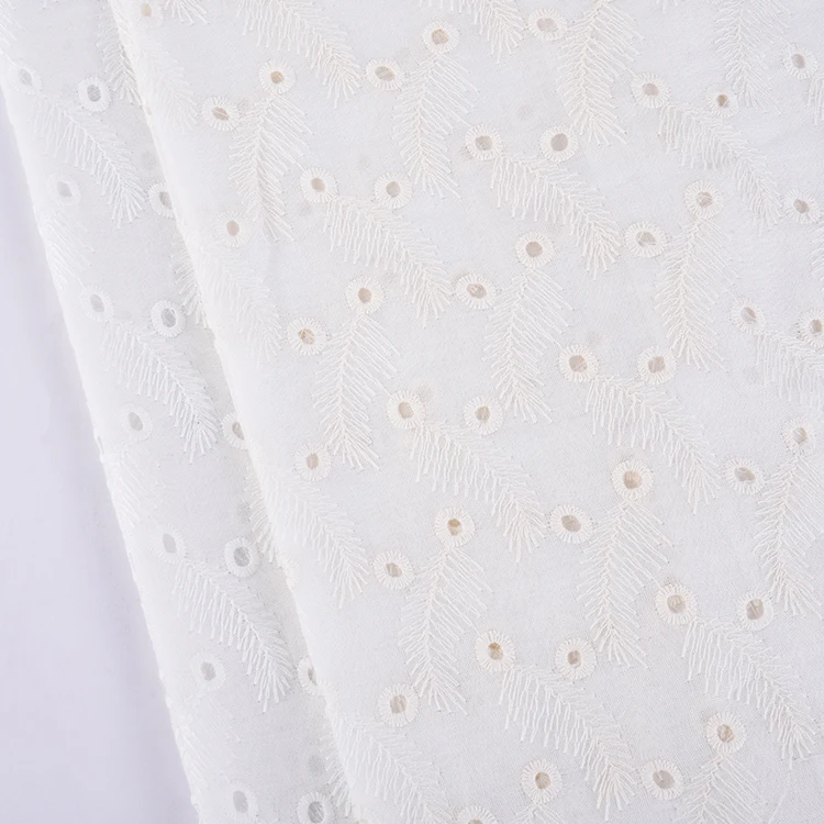 Custom Design Oem China Wholesale Indian European Price Dubai Chicken White Embroidery Flower Fabric Cotton