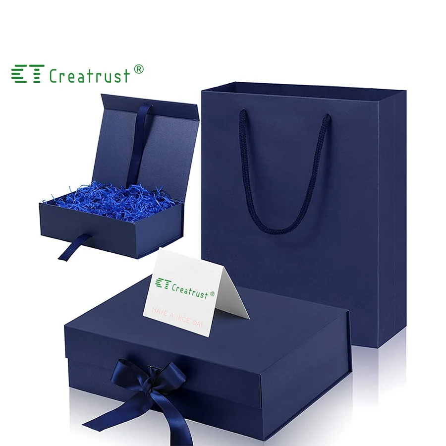 Горячая Распродажа от Creatrust темно-синий бутик пакет из крафт-бумаги с логотипом на заказ перерабатываемая упаковка для переноски Подарочный принтом