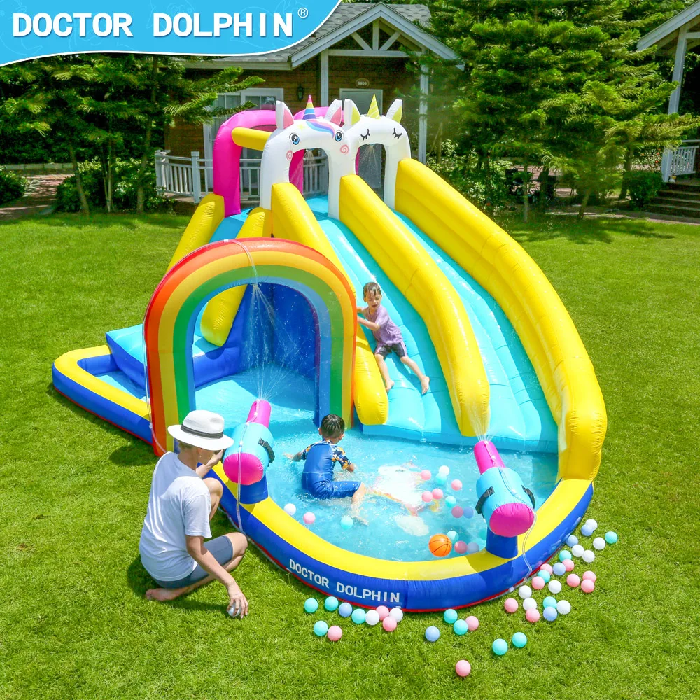 Doctor Dolphin Special Colorful Large Pool Inflatable Bounce House Water Slide Jumping Castle For Kids