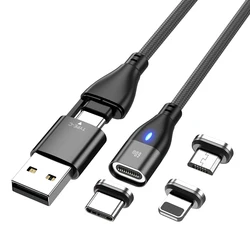 Magnet USB data cable 6 in 1 type a+c plug charger PD60W/100W fast chargin cable for mobile phones free logo service