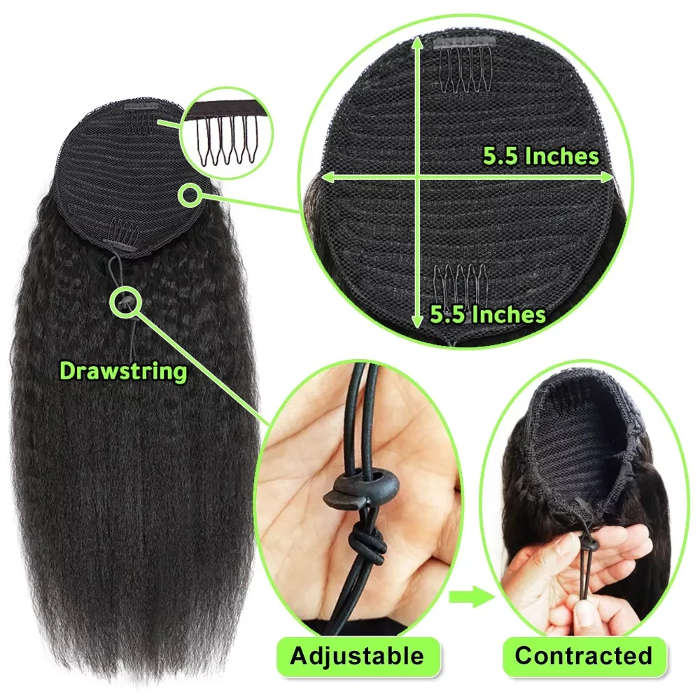 Top Seller 100% Remy Human Hair Drawstring Ponytail Unprocessed Natural Human Hair Ponytail Wig Extension