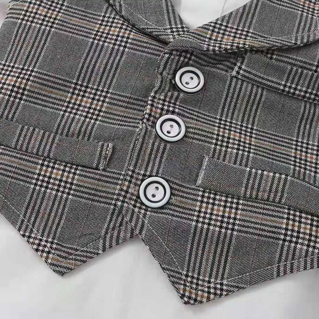 Wholesale China Manufacturers Cotton Plaid Design Children Clothing Vest Romper Sets Baby Boy Clothes Designer