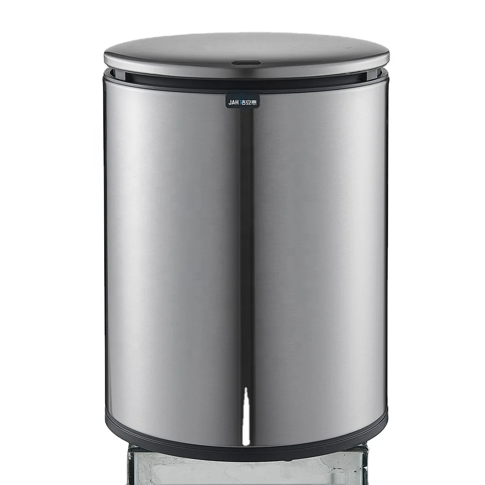 9L restaurant trash garbage office round waterproof stainless steel sensor trash bin with trash bag step waste bin