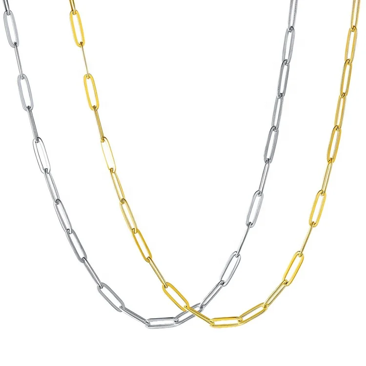 Dainty Minimalist 18k Gold Plated Stainless Steel Women Chain Choker Necklace Jewelry Rectangle Link Chain Necklace