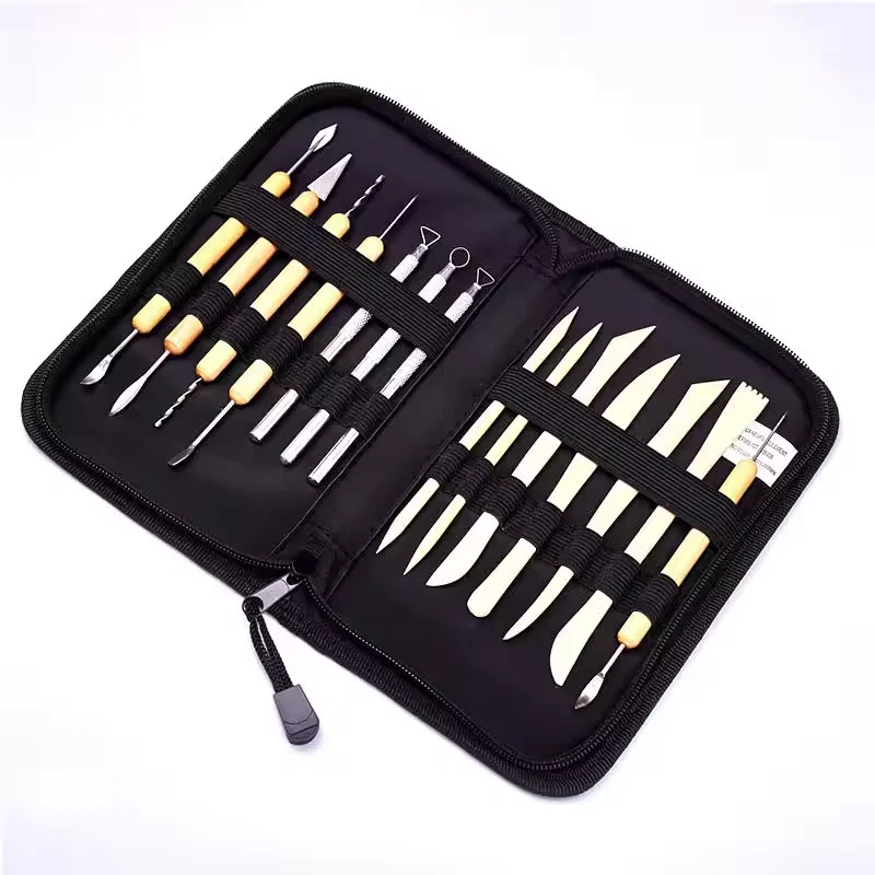 Good Quality Canvas Zippered Case 14-Piece Pottery Sculpting Clay Sculpture And Ceramics Tool Set