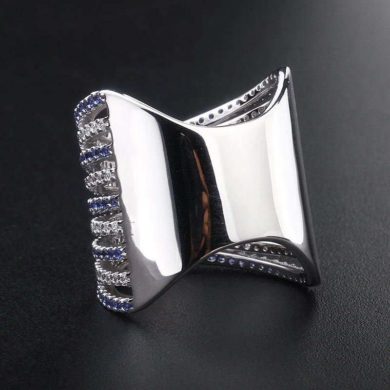 2023 new arrivals s925 luxury women jewellery cubic zircon big 18k gold ring designs for girls with blue stone real silver 925