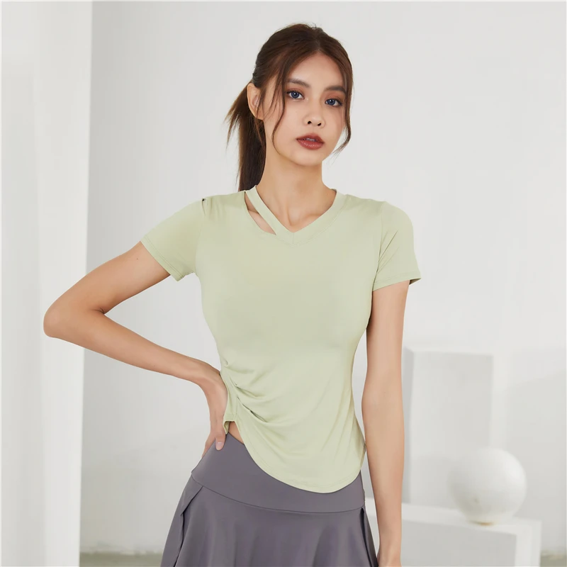 Wholesale High Quality Super Stretchy Solid Colour Short Sleeve Yoga Shirt Tops Custom Exercise Clothing Training Gym Shirts