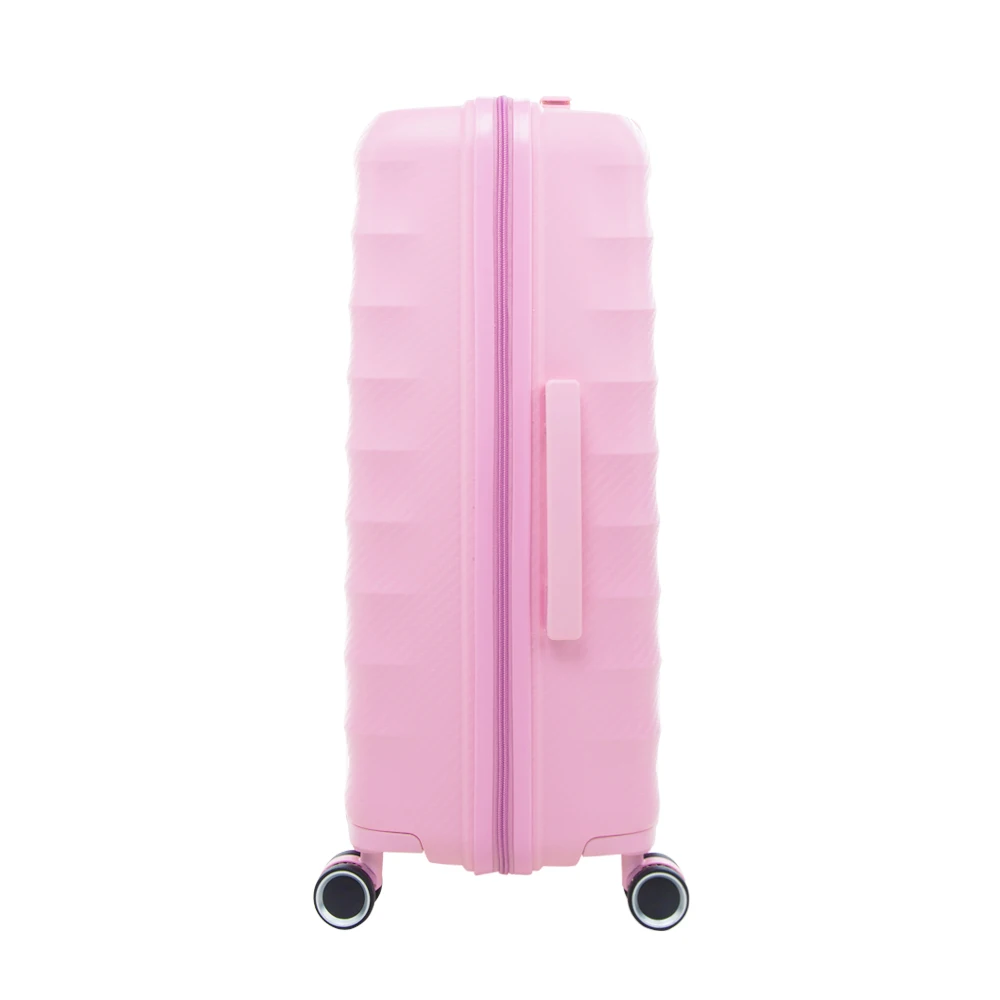 
Excellent PP material 3 piece luggage set pink suitcase with aluminum alloy trolley 