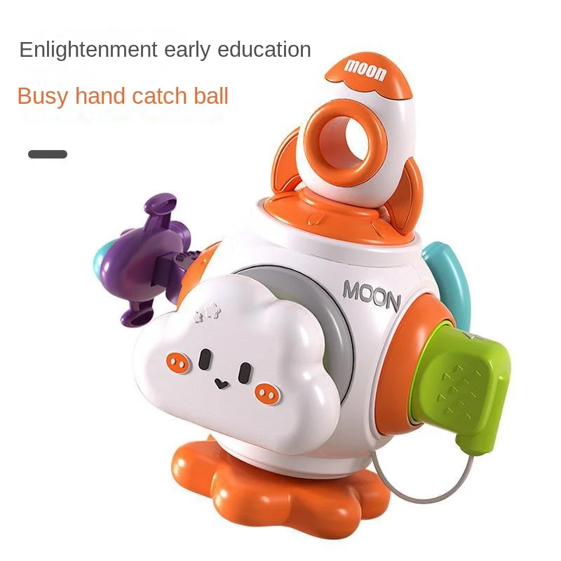Unisex Plastic Baby Turn Music Toy Busy Ball Hand Grab Puzzle with Rotating Hexahedron Early Education Toy