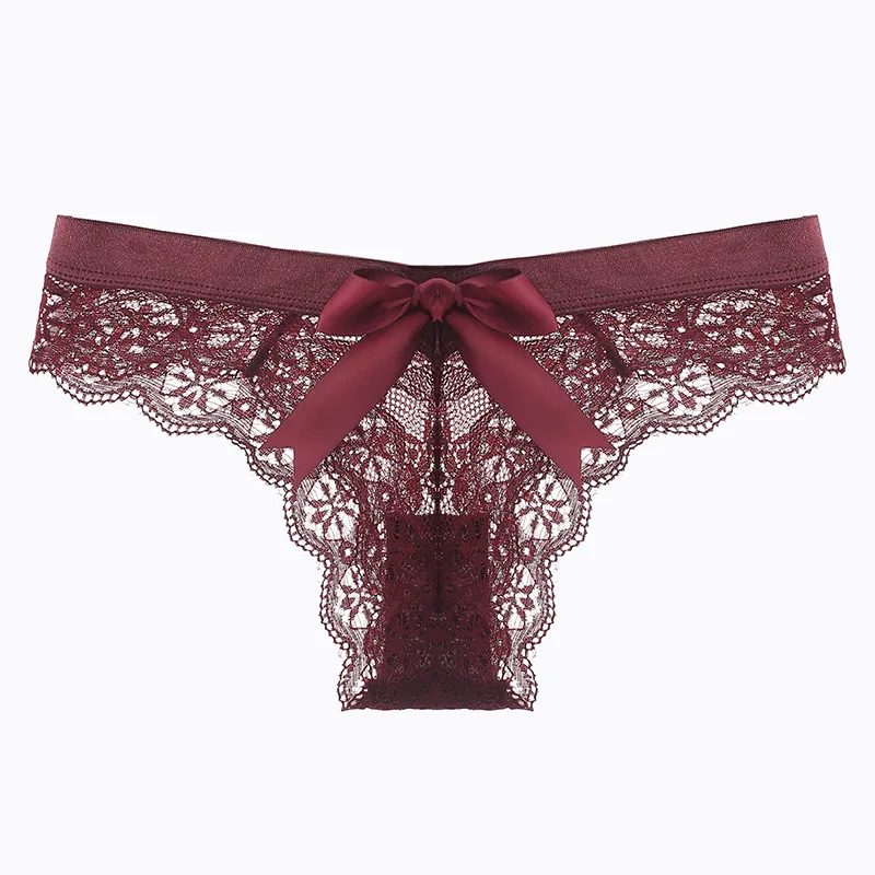 Ladies transparent comfortable breathable briefs cotton crotch girl Bow low waist lace women panties