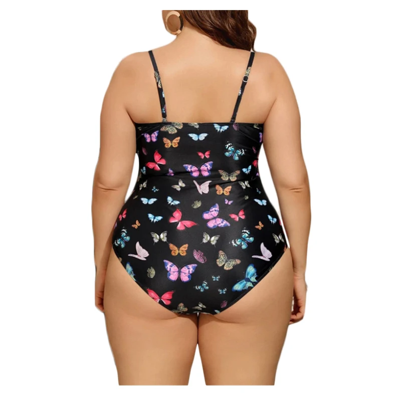 OEM Swimsuit Manufacturer High Waist Print Big Size Black Bikini One Piece Full Coverage Swimwear For Fat Women