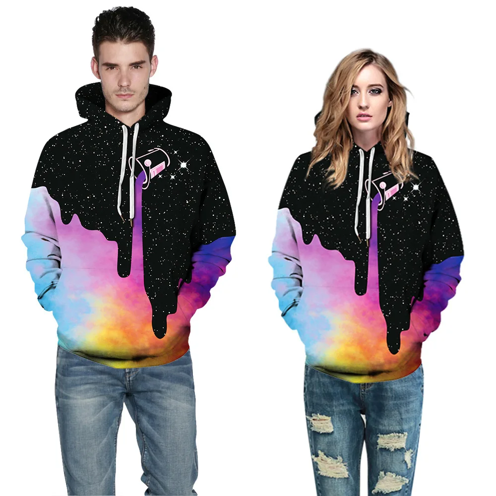 ZACAVIA Star Smoke Color Ink Digital Printing Hoodie Pullover Couple Baseball Jacket Hoodie for Women and Men
