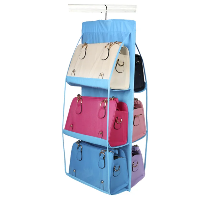 Home Use Save Space Women Tote Hand Bags Storage Holder Foldable Hanging Handbag Storage Organizer with 6 Pockets
