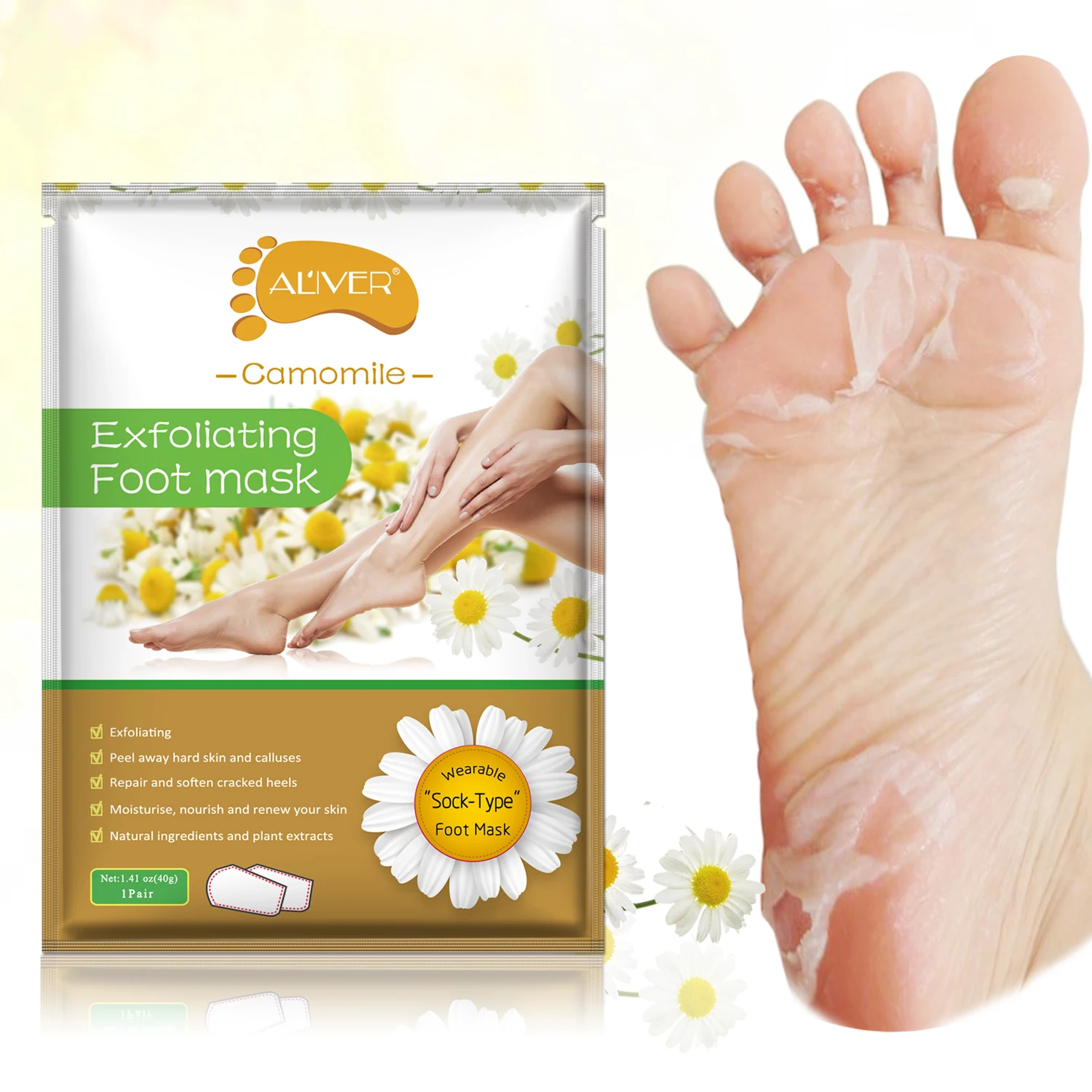 Aliver wholesale moistening exfoliation peeling wearable foot mask