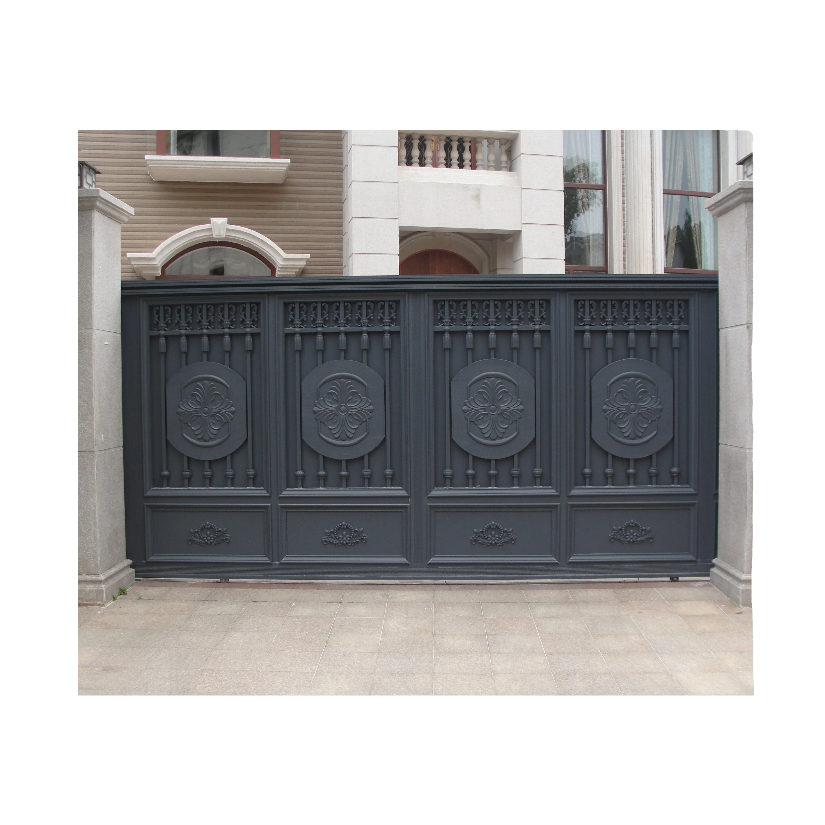 Accept Drawing Design Laser Cut Wrought Iron Profile Garden Gate aluminum main gate / entrance gates with automatic