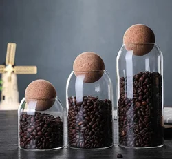 High borosilicate clear glass jar coffee bean glass storage food container with cork Lids