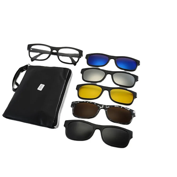 Sunbest Eyewear 5 In 1 Magnet Eyeglasses Frames Interchangeable Magnetic Clip On Glasses TR90 Polarized Clip-On Sunglasses