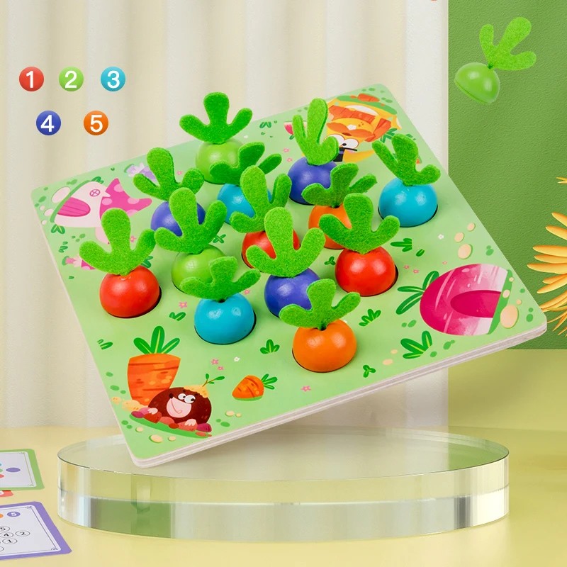 Wooden Carrot Harvest Toy Shape Sorting Matching Blocks Montessori Children Toys