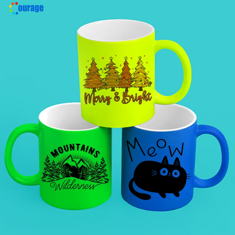 Factory price 11oz glossy fluorescent color sublimation coated ceramic mugs blanks coffee mug for sublimation printing