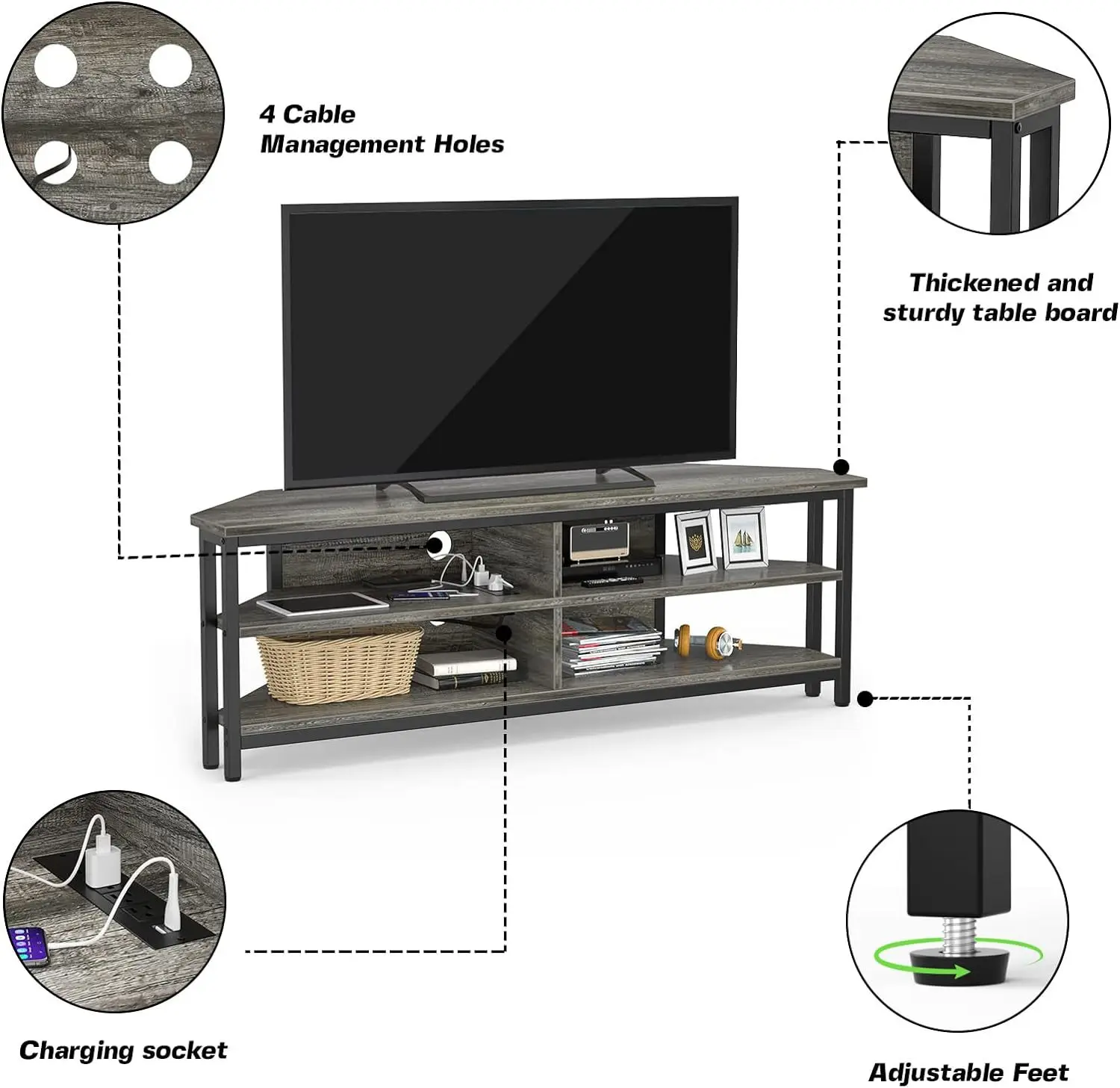 Modern Home Living Room TV Stand Simple Wooden TV Cabinet with 3 Shelves