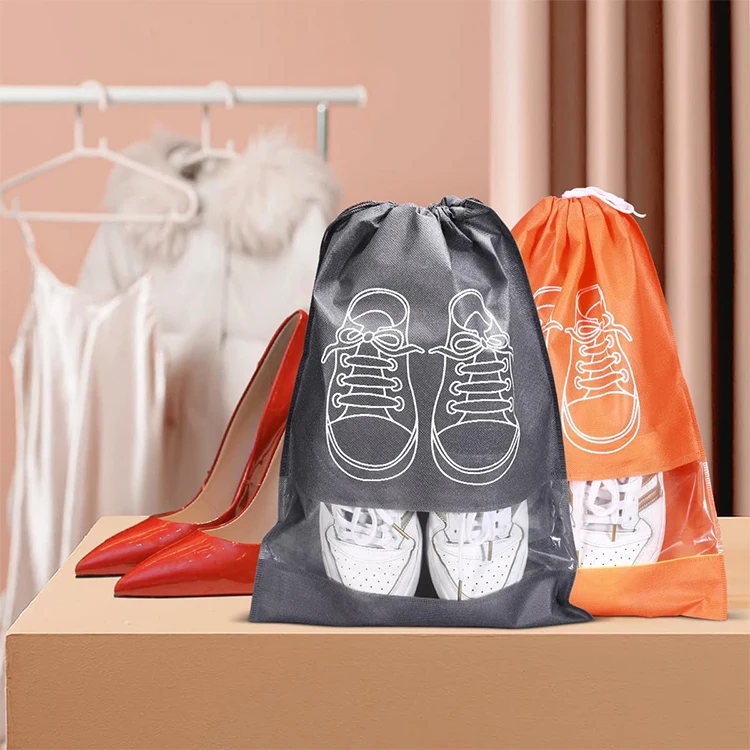 Wholesale high quality Travel Slippers Double rope drawstring bag reusable waterproof Non woven shoes dust-proof bag