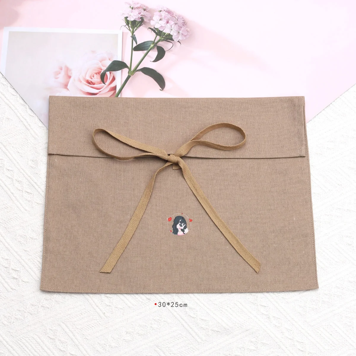 Reusable Custom Logo Printed Brown Cotton Linen Envelope Handbag Dust Bag Soild Scarf T-shirt Clothes Storage Muslin Pouch