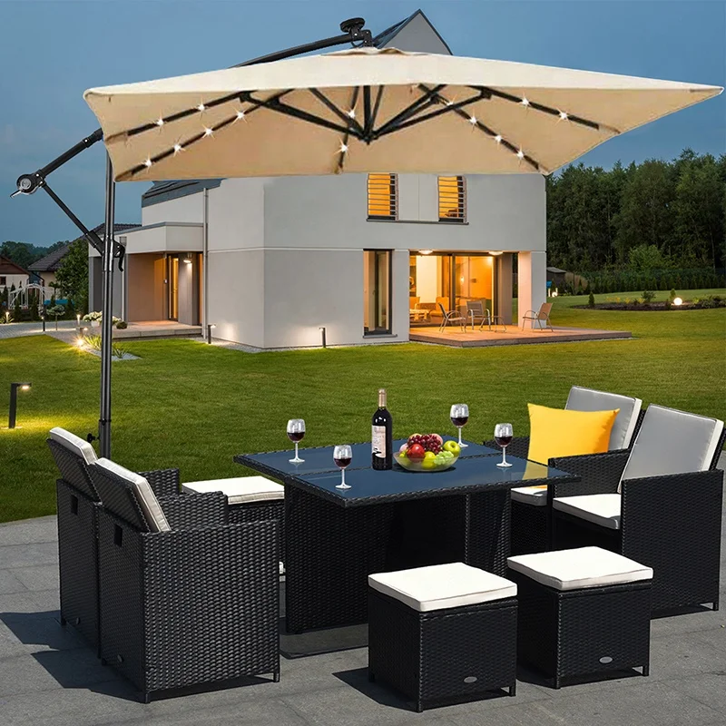 Uplion Outdoor Deluxe Square Shape Parasol Solar LED Light Patio Umbrella Big Size Garden Umbrella