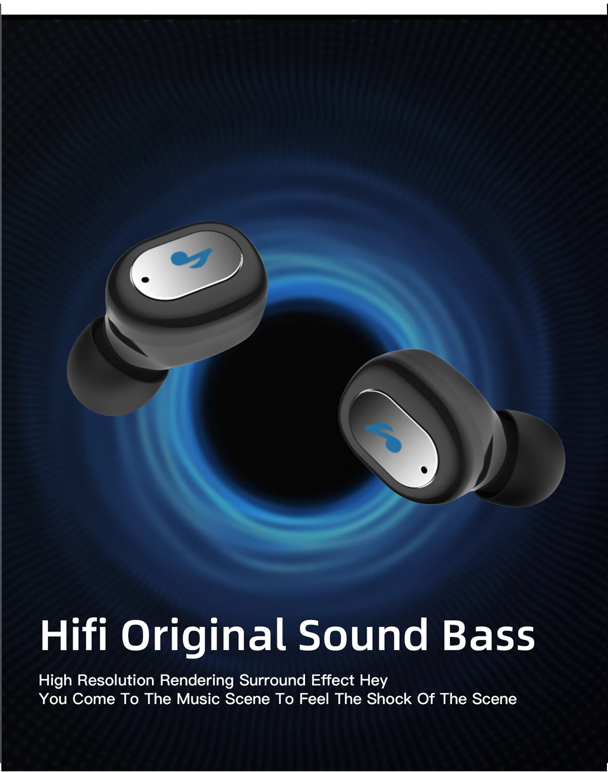 True Wireless Earbuds TWS Stereo Bluetooth 5.0 Headphones with Portable Lanyard Noise Cancelling in-Ear Earphone