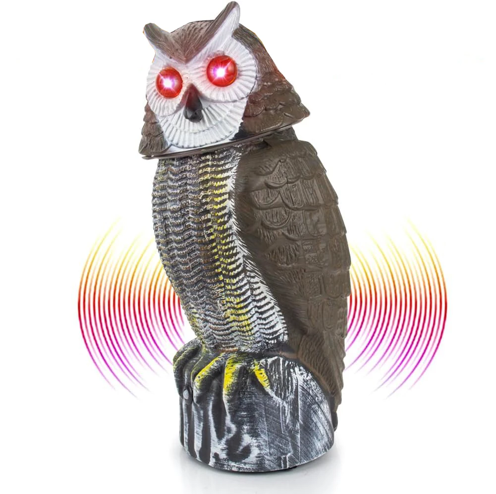 Realistic Sound And Rotating Head Solar Bird Repellent Owl Decoy To Bird Deterrent Devices Outdoor With Flashing Eyes