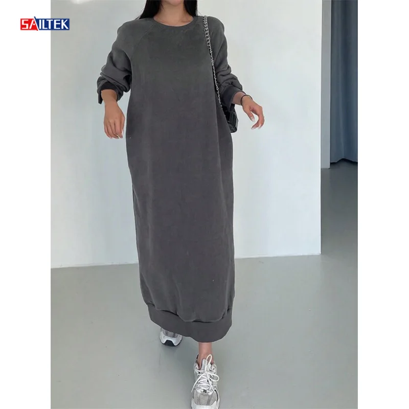 2024 Custom Women Clothing Fleece Sweatshirt Dresses For Women High Quality Long Sleeve Pullover Long Hoodie Dress