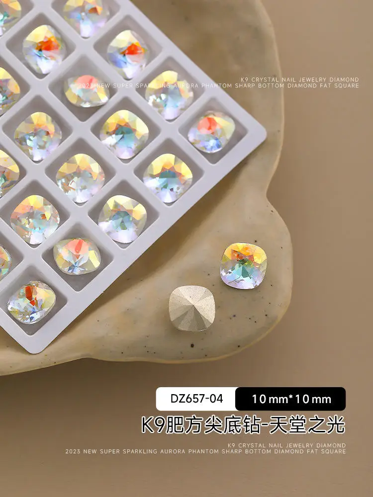 New Manicure Square Diamond Jewelry Super Flash Pointed Bottom Diamond Rose Red Protein Multi-faceted Nail Rhinestones